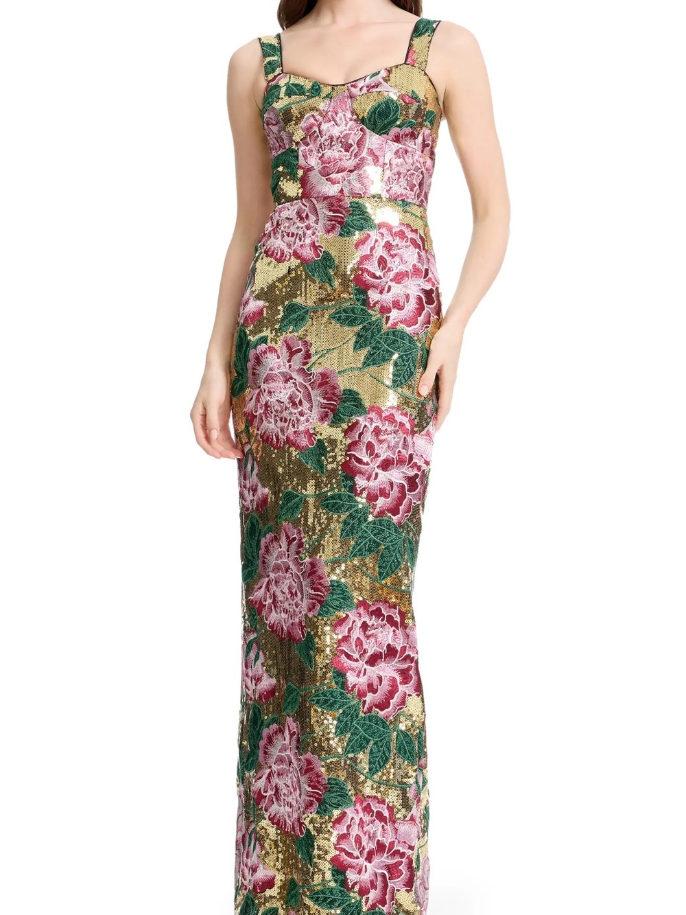 DRESS THE POPULATION REESE EMBROIDERED FLORAL SEQUIN SHEATH GOWN - Picture 3 of 6
